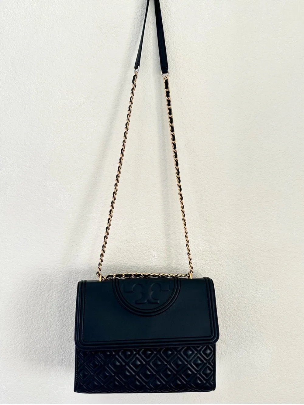 Tory Burch Fleming Quilted Leather Convertible Chain Shoulder Bag Black